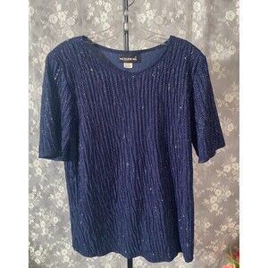 Vintage 80s Top 1980s Dark Blue Sparkle Retro New Wave Glam Cocktail Size Large
